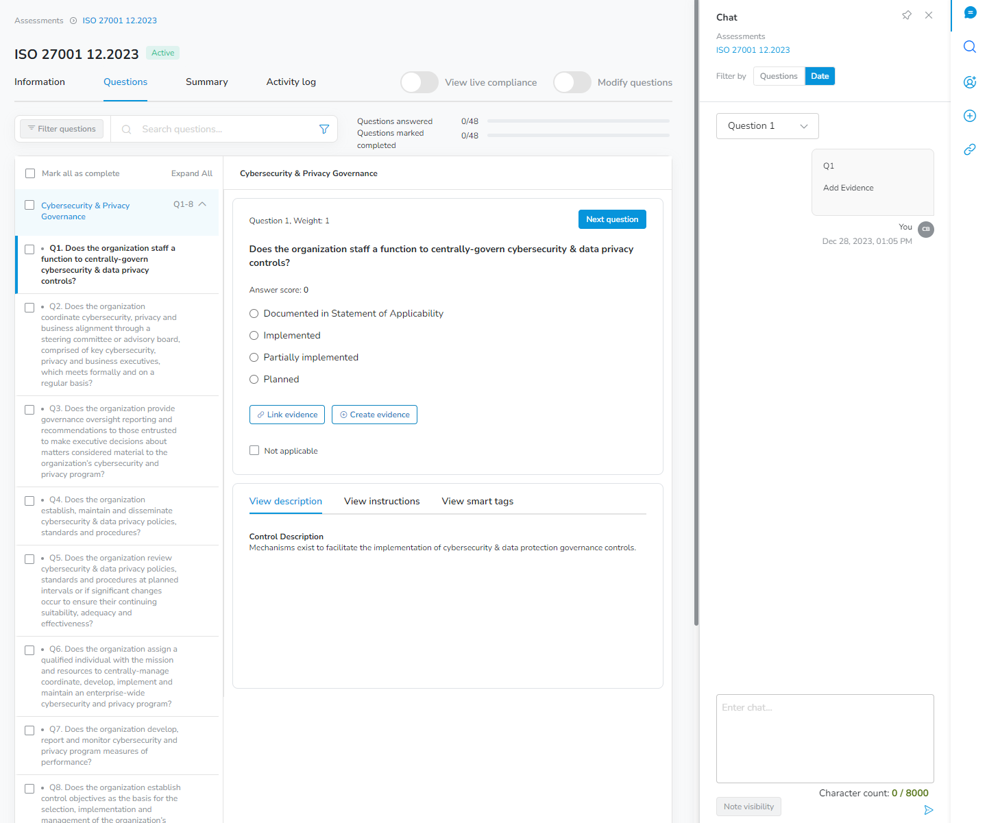Completing Assessments from Customer Instance by Answering questions